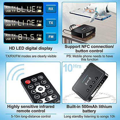 Bluetooth 5.0 Transmitter Receiver Adapter Audio 3 in 1 Bluetooth Audio Adapter 3.5mm AUX RCA Optical USB HiFi Stereo Music, FCC Pass 2A4RO-M6