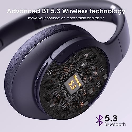 DOQAUS Bluetooth Headphones Over Ear, Headphones Wireless with 90H Playtime | 3 EQ Mode, Bluetooth 5.3 Wireless Headphones with Hifi Stereo Sound, ENC Mic, Foldable for Travel Work Study Phone PC, Purple - color: Purple