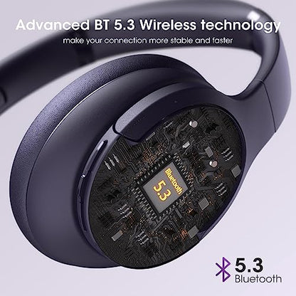 DOQAUS Bluetooth Headphones Over Ear, Headphones Wireless with 90H Playtime | 3 EQ Mode, Bluetooth 5.3 Wireless Headphones with Hifi Stereo Sound, ENC Mic, Foldable for Travel Work Study Phone PC, Purple - color: Purple