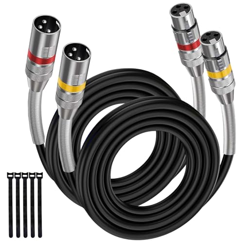 XLR Cables 12FT 2 Pack, Heavy Duty Oxygen-Free Copper 3-Pin Balanced Shielded XLR Male to Female Microphone Cable for Recording Studio Speaker, PA Systems, Audio Mixer and More - size: 12 Feet, style: 2-pack