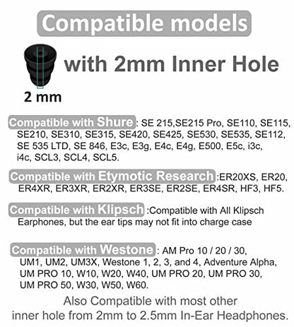 Large Size 6 Pairs Triple Flange Compatible with Shure SE215 Pro Ear Tips, Noise Reduce with 2mm Connector Hole Eartips Earbuds Compatible with Etymotic Research/Klipsch/Westone - L Black