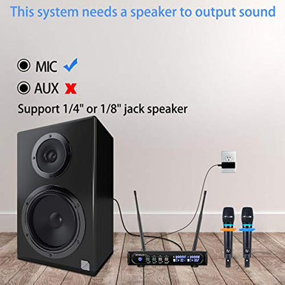 S9 UHF Rechargeable Wireless Microphone System Karaoke Microphone Wireless Mic Cordless Dual with Bluetooth Receiver Box + Volume Control ECHO for Karaoke Singing Speech Meeting Church, 200FT