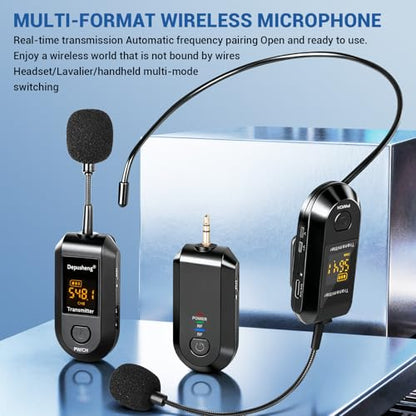 Depusheng 2.4G Wireless Microphone Headset,Lavalier and Handheld Mic 160ft Range,with 1/8''&1/4'' Plug for PA System,Voice Amplifier (1 Headset Microphone) - size: 1 Headset microphone