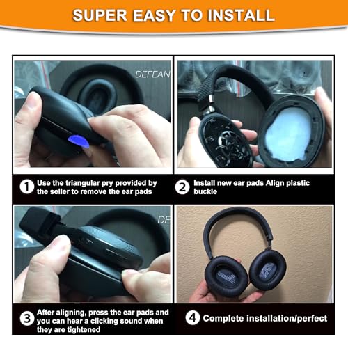 Defean Earpads for JBL E65/Live 650BTNC/660NC Headphones (Black) | Also for JBL E65/ Duet NC/Live 660/770 /780BTNC,Replacement Ear Cushions with Softer Leather, Noise Isolation Foam - color: Black