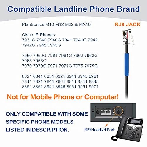 Wantek Cisco Phone Headset with Microphone Noise Cancelling & Mute Switch, RJ9 Telephone Headsets Compatible with Cisco Office Landline Phones 6851 6945 7841 7861 7942 7945 7961 7962 7965 8811 8841 - color: Black