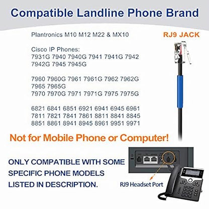 Wantek Cisco Phone Headset with Microphone Noise Cancelling & Mute Switch, RJ9 Telephone Headsets Compatible with Cisco Office Landline Phones 6851 6945 7841 7861 7942 7945 7961 7962 7965 8811 8841 - color: Black
