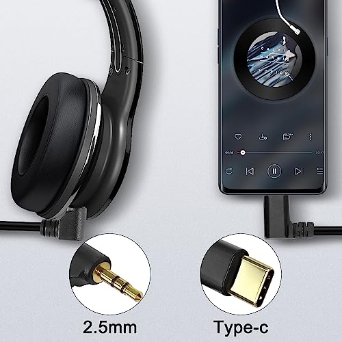 XMSJSIY Type C to 2.5mm Audio Cable USB C Male to 2.5mm TRS 3 Pole- 2Pcs | Male AUX 90 Degree Right Angle Headphone Jack Replacement Extension Cable Gold Connector Plated- 29cm/11inch