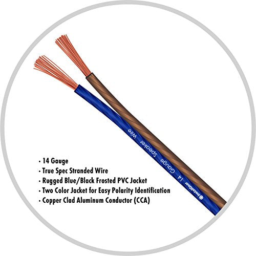 InstallGear 30ft 14 Gauge Speaker Wire - Copper Clad Aluminum Car Audio Speaker Wire for Stereo Systems - Flexible Speaker Cable with Blue and Black Jacket - Home Theater or Automotive Use - size: 14 Gauge (CCA) - 30 Ft