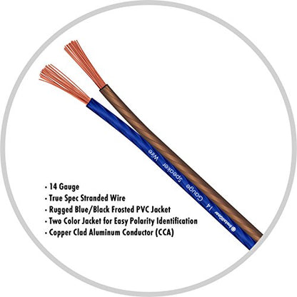 InstallGear 30ft 14 Gauge Speaker Wire - Copper Clad Aluminum Car Audio Speaker Wire for Stereo Systems - Flexible Speaker Cable with Blue and Black Jacket - Home Theater or Automotive Use - size: 14 Gauge (CCA) - 30 Ft