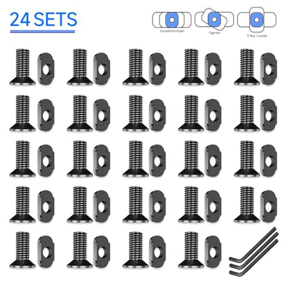 24 PCS Mlok Screws and Nuts Replacement Sets, M-Lok Rail Mount Screws & T-Nuts Accessories with Allen Wrench