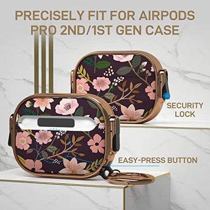 for AirPods Pro 2/1 Case Cover with Lock, Magsafe Compatible, Purple Flower - color: Purple+Pink, size: AirPods Pro 2/1 Case (2019/2022/2023)
