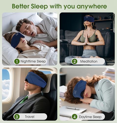 Sleep Mask with Headphones Bluetooth 5.4, LC-dolida Wireless Music Eye Mask for Sleeping Headphones with Soft Bamboo Cotton Cooling Breathable,Ultra-Thin Stereo Speaker for Side Sleepers-Blue - color: Blue