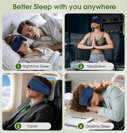Sleep Mask with Headphones Bluetooth 5.4, LC-dolida Wireless Music Eye Mask for Sleeping Headphones with Soft Bamboo Cotton Cooling Breathable,Ultra-Thin Stereo Speaker for Side Sleepers-Blue - color: Blue