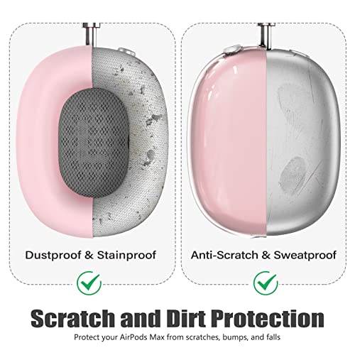 【4 in 1】 Set for Apple AirPod Max Case Cover, Anti-Scratch Ear Pad Covers/Ear Cups Cover/Headband Cover, AirPod Max Covers Accessories for Apple AirPods Max (2020 Lightning /2024 USB-C)-Clear Pink - color: G-Pink