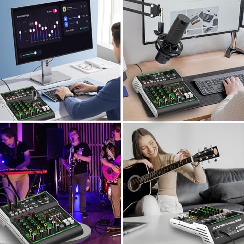 Aveek Audio Mixer, 4 Channel Mixer with Bluetooth and USB Recording | DJ Mixing Console with 99 DSP Effects, 48V Phantom Power, PC Recording Mixer for Karaoke, Studio, Podcast and Live Streaming
