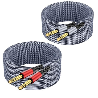 1/4 inch TRS Cable 10ft 2-Pack, 1/4 Inch TRS Instrument Guitar Cable,Straight AMP Cord,Quarter Inch Jack Stereo Audio Balanced Line for Electric Guitar,Bass,Keyboard,Amplifier,Speaker