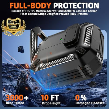 Safety Lock Case for Samsung Galaxy Buds3 FE/3/3 Pro (Black) | with Secure Lock Clip & Cleaning kit Full Body Shockproof Carbon Fiber Protection Design - color: F-black