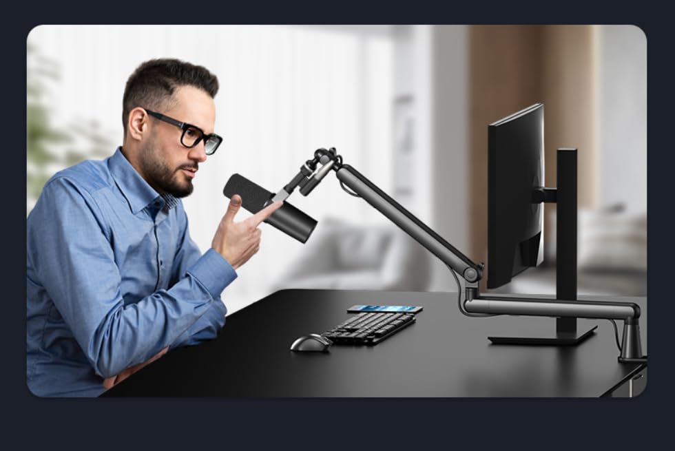 Rode PodMic Dynamic Broadcast Microphone Bundle with StreamEye Lowpro Boom Arm and 10-Foot Balanced XLR Cable — Cardioid XLR Studio Mic for Podcasting, Live Streaming, Voice Over, Broadcasting