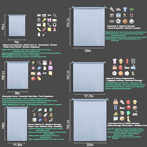 Microfiber Drawstring Bags, Multi-Size Soft Protective Pouches for Shoes, Ski Goggles, Sunglasses, Handbags & Camera Lenses - color: Light Blue