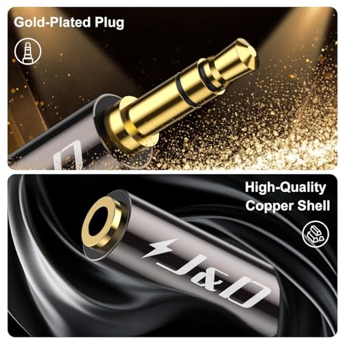 J&D 1/8 Inch TRS Stereo Y Splitter Cable, Gold Plated Copper Shell 3.5mm Female to Dual Male Adapter, Only Suitable for Switching, 2 Feet - size: 2 Feet