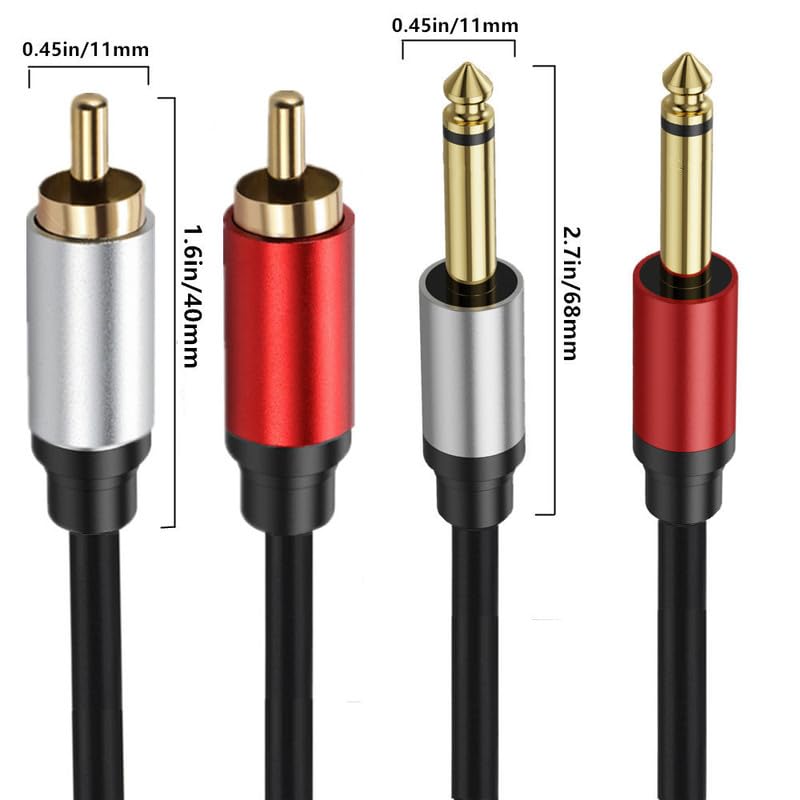 3.28ft/1m Dual 1/4" TS to RCA Cable, Standard Length 6.35mm Mono to 2 RCA Adapter for Home Studio Rack, DJ Setup, Amp to Speaker Connection - size: 1m