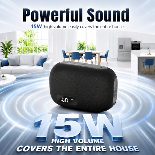 Portable Bluetooth Speaker, IP67 Waterproof Shower Speaker with Digital Battery Display, Powerful Sound, 24H Playtime, TWS Pairing, USB/TF Card, Small Speaker for Outdoor Travel Home, Gift-Black