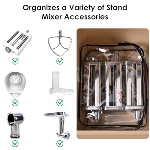 Clear Storage Bag for Stand Mixer Attachments, PVC Stand Mixer Accessories Storage Organizer with Zipper (Black)
