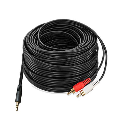 50 Ft 3.5mm to 2RCA Audio Cable, Heavy-Duty Dual Shielded Aux to RCA Stereo Cord for Cleaner Audio Transmission, Compatible with Home Theater, Receiver, Amplifier, TV, and Speaker Systems - size: 50 Feet
