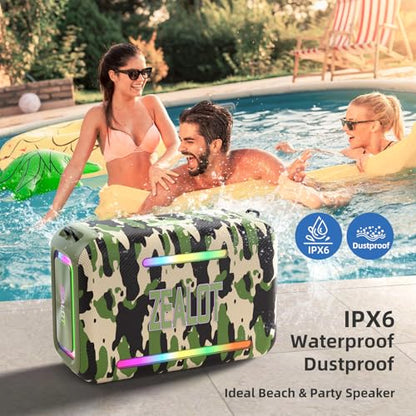 ZEALOT 120W RMS/150W Peak Bluetooth Speaker, Portable Wireless Speakers IPX6 Waterproof Bluetooth Subwoofer Speaker with LED Light, 40H Playtime, Custom EQ, Stereo TWS Pairing for Outdoor, Party-Camo - color: Camouflage