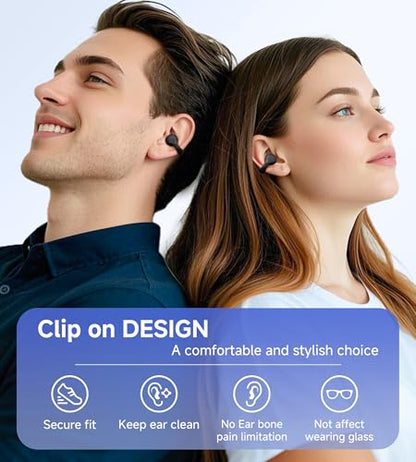 King Lucky i21 Open Ear Clip On Earbuds Wireless Bluetooth Ear Clip Headphones with Mic,Noise Cancelling, Waterproof IPX4,for Small Ears,Perfect for Running,Sports,Glasses Wearers (Black) - color: Black