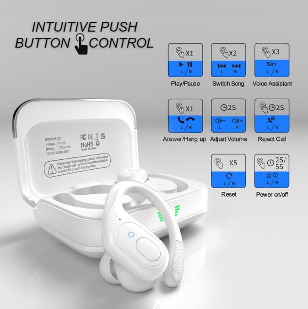 Groove Electronics Wireless Bluetooth Earbuds with Charging Case | Wireless Sports Earbuds | Running Ear Phones | White - color: White