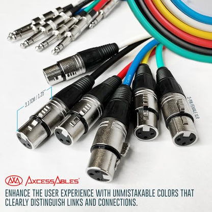 AxcessAbles XLR 암 - 0.6cm(1/4인치) TRS 밸런스 7.6m(25피트) 스피커 컬러 케이블 팩 | 밸런스 스피커, 마이크 스네이크 코드 (7.6m(25피트) - 6팩) - size: 25ft, style: XLR 암 - 1/4 TRS