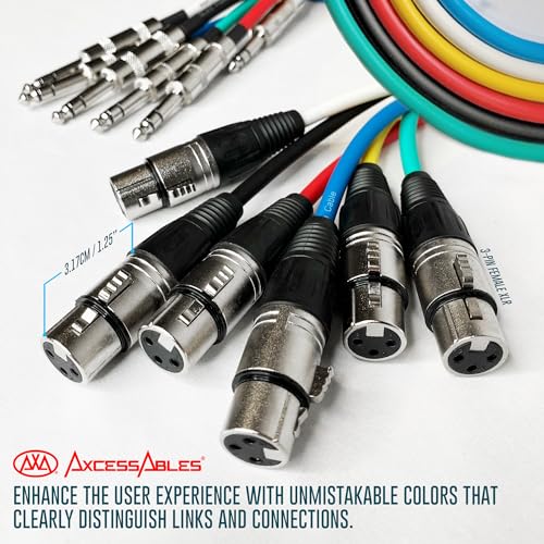 AxcessAbles XLR 암 - 0.6cm(1/4인치) TRS 밸런스 4.6m(15피트) 스피커 컬러 케이블 팩 | 밸런스 스피커, 마이크 스네이크 코드 (4.6m(15피트) - 6팩) - size: 15ft, style: XLR 암 - 1/4 TRS