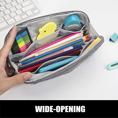 Sooez Wide-Opening Pencil Pen Case, Lightweight & Spacious Pencil Bag Pouch Box Organizer, Aesthetic Supply with Triangular Design for Adults, Grey - color: Grey