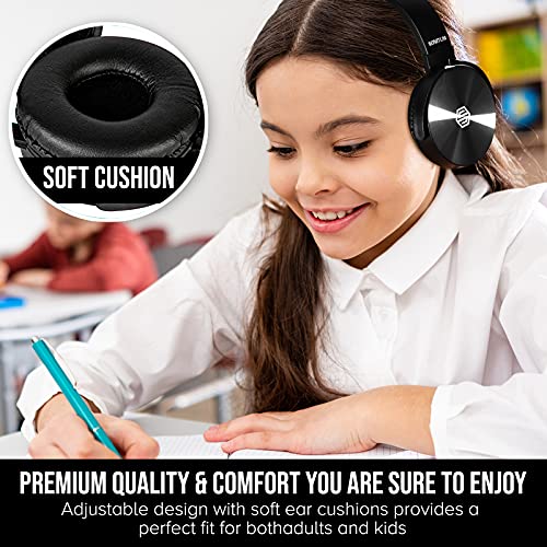 Sonitum Premium Classroom Headphone & Mic Set 3.5mm Jack Stereo Sound Earphones with Microphone & Soft Swivel On Ear Pads- Perfect for E-Learning, Meetings, Calls - Bulk Pack of 5 (Black) - color: 5 pack Black, size: 5 Pack