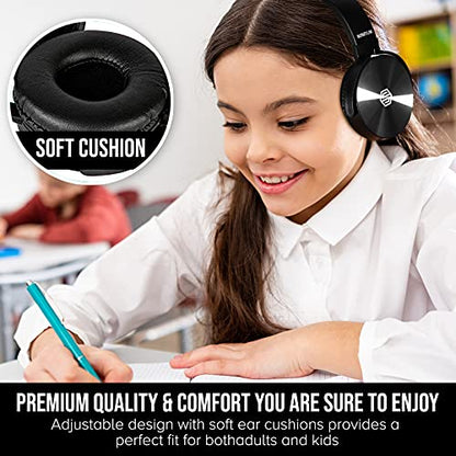 Sonitum Premium Classroom Headphone & Mic Set 3.5mm Jack Stereo Sound Earphones with Microphone & Soft Swivel On Ear Pads- Perfect for E-Learning, Meetings, Calls - Bulk Pack of 5 (Black) - color: 5 pack Black, size: 5 Pack