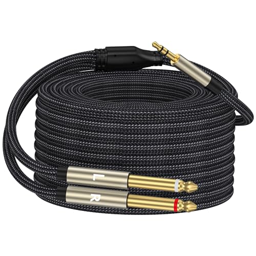 3.5mm 1/8 TRS to Dual 6.35mm 1/4 TS Mono Breakout Cable Y Splitter Stereo Cord Adapter Compatible with iPhone, iPod, Computer Sound Card, CD Player, Multimedia Speaker, Home Stereo System-33FT - size: 33FT