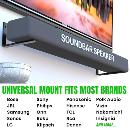 Soundbar Speaker Mounts Under TV – Pack of 2 Minimalist Design, Universal Compatible for Dolby Surround Speakers - Bose, Samsung, Sonos, JBL, VIZIO, LG, Roku - Heavyduty up to 30 LB