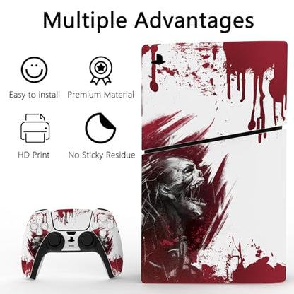 PlayVital Full Set Skin Sticker for ps5 Slim Console Disc Edition (The New Smaller Design), Vinyl Skin Decal Cover for ps5 Controller & Headset & Charging Station & Media Remote - Blood Zombie - color: Blood Zombie