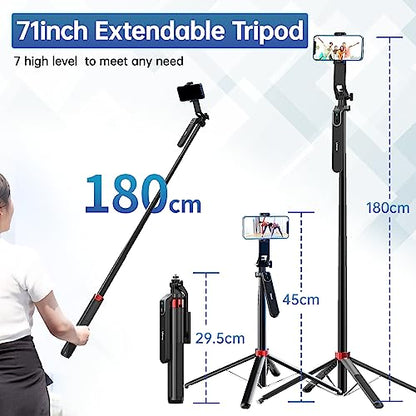 ULANZI MA09 Phone Tripod, 71" Selfie Stick for Luna Gopro Pocket4 Action | Cell Phone Tripod Stand w rechargeable remote, Handheld Shooting, 360° Rotating, 1/4'' Screw for Selfie Video, iPhone Android - color: MA09 Red