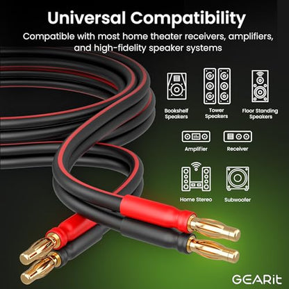GEARit 14 Gauge OFC Speaker Wire with Banana Plugs, 2 Pack 3.3 ft Each - color: Black/Red, size: 3.3 ft, 2-Pack