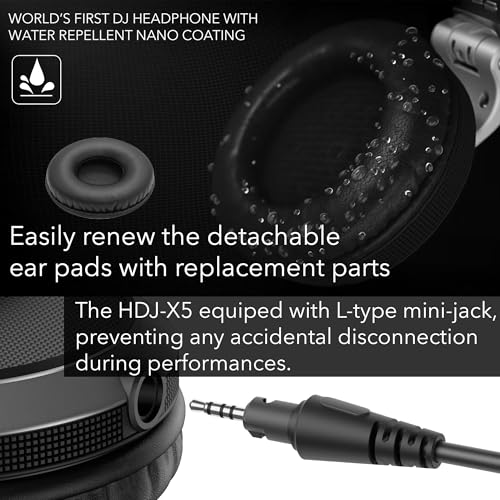 Pioneer DJ HDJ-X5 Over-Ear DJ Headphones - Silver Bundle with Case, Stand, and Austin Bazaar Polishing Cloth - color: HDJ-X5, style: Silver