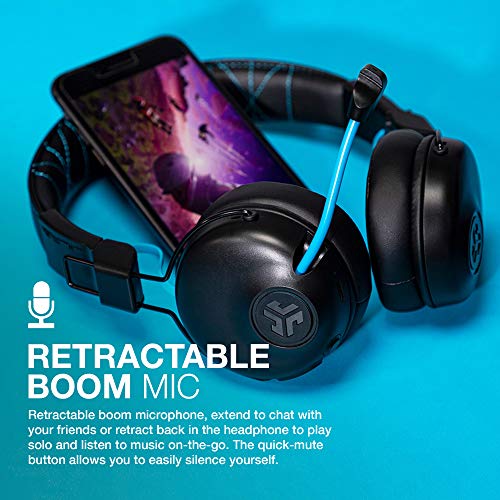JLab Play Gaming Wireless Headset with Retractable Boom mic, AUX Cord, Console Compatible, Black