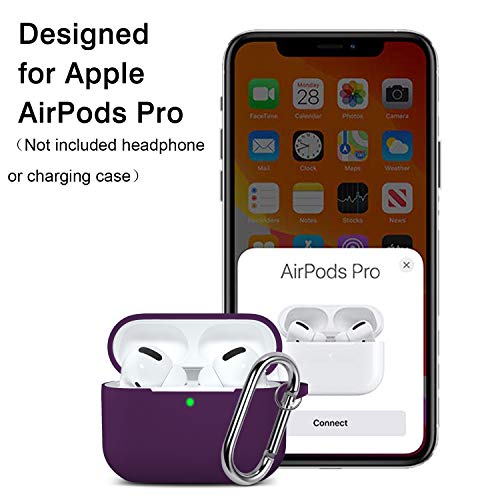 Hamile Compatible AirPods Pro Case Protective Silicone Case Shockproof Cover Skin for Apple AirPod Pro 2019 Charging Case, with Keychain, Purple - color: Plum