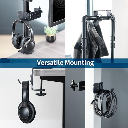 VIVO Black Clamp-on Hook for Desktop and Desk Leg Mounting, Mount-HLC1 | Steel Clip Holder for Office Accessories, Hanger for Bags, Headphones, and More, Workstation Organizer