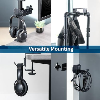 VIVO Black Clamp-on Hook for Desktop and Desk Leg Mounting, Mount-HLC1 | Steel Clip Holder for Office Accessories, Hanger for Bags, Headphones, and More, Workstation Organizer
