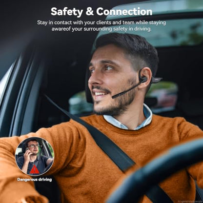 Open Ear Headphones with Mic, Dual Connection Bluetooth Headset with Microphone (AI Noise Cancelling), Bluetooth 5.3 Headphones with Mic, Sweatproof Wireless Headset with Mic for Work, Workout, Call