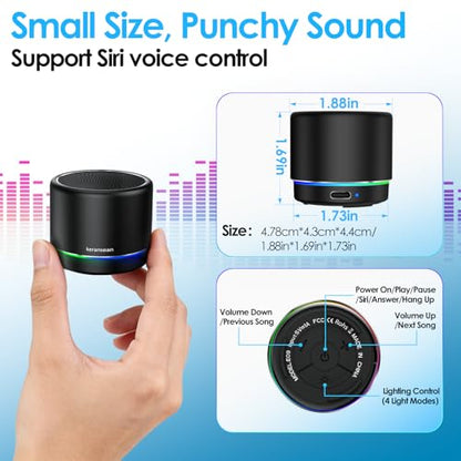 Portable Bluetooth Speaker 5.4, Mini Speaker with Noise Reduction Mic,Black | 12H Battery Life, Metal Cover,TWS Pairing, Wireless Speaker with RGB Lights for Home/Travel/Outdoor/Car/Beach by Music Lovers - color: Black