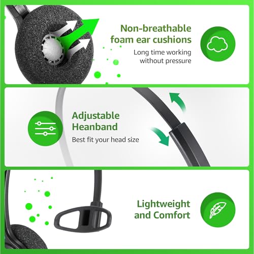 IPD IPH-210 Phone Headset Wired QD to RJ9 Monaural | For Office and Call Center, Compatible with Polycom VVX, Compatible with Avaya, Nortel, NEC, Fanvil, Mitel, Landline Phones - color: 210-BL-FOAM