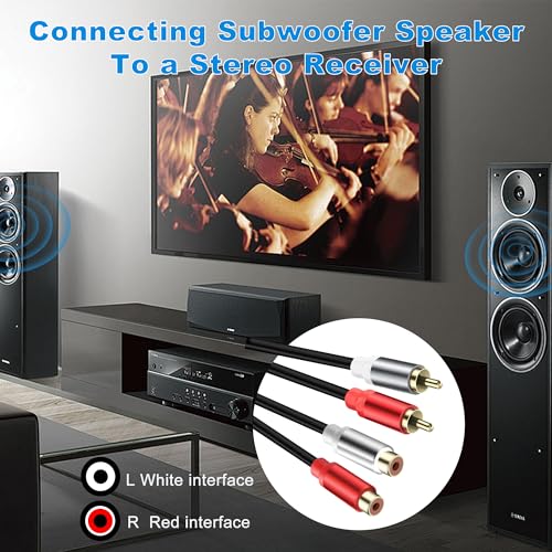 JSADZJK 2 RCA Male to Female Stereo Audio Cable - 0.3M/0.98Ft Gold-Plated Dual RCA Connector Jack Plug for Audio/Video/Subwoofer/Auxiliary